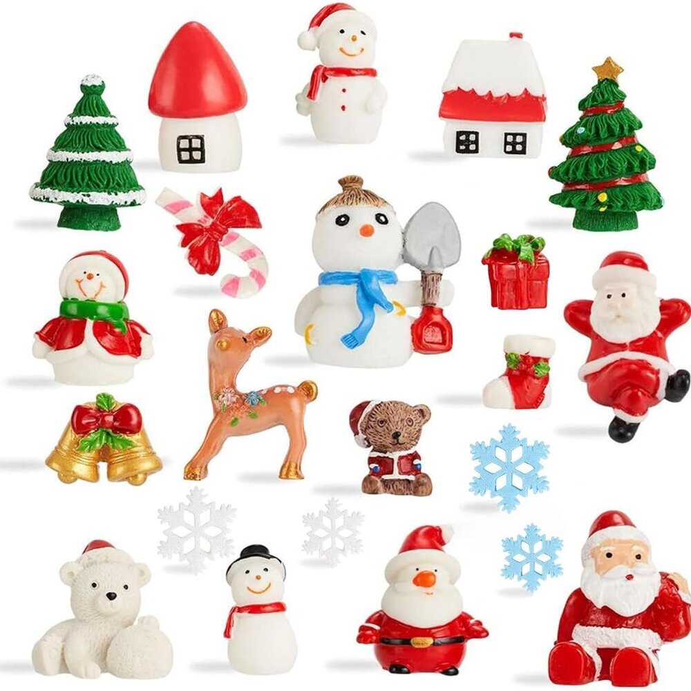 38PCS Christmas Miniature Figurines Ornament Kit Santa Claus Tree Resin Decorati